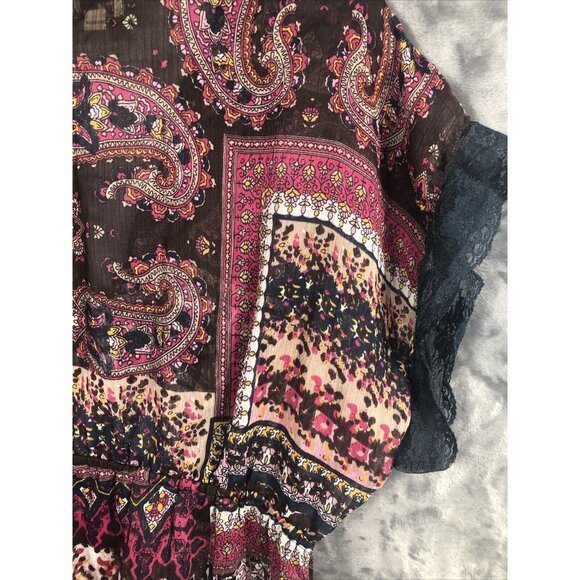 One World Woman's Shirt V-neck Blouse Elastic Waist Short Sleeve Adult Large - Picture 13 of 16